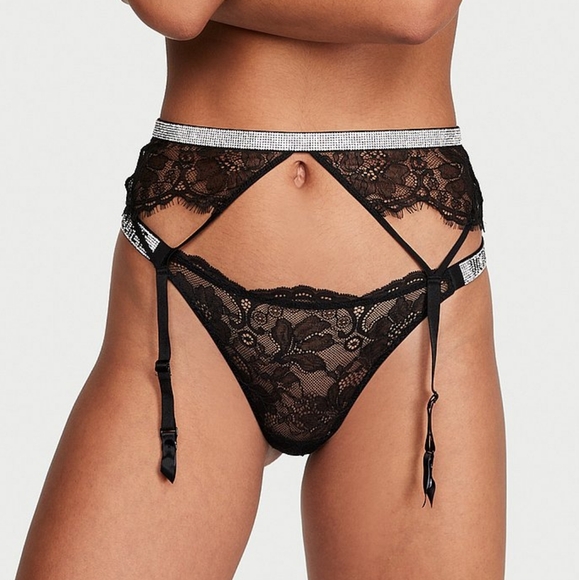 π XS/S VS Very Sexy Shine Strap Lace Garter Belt π - Picture 1 of 16